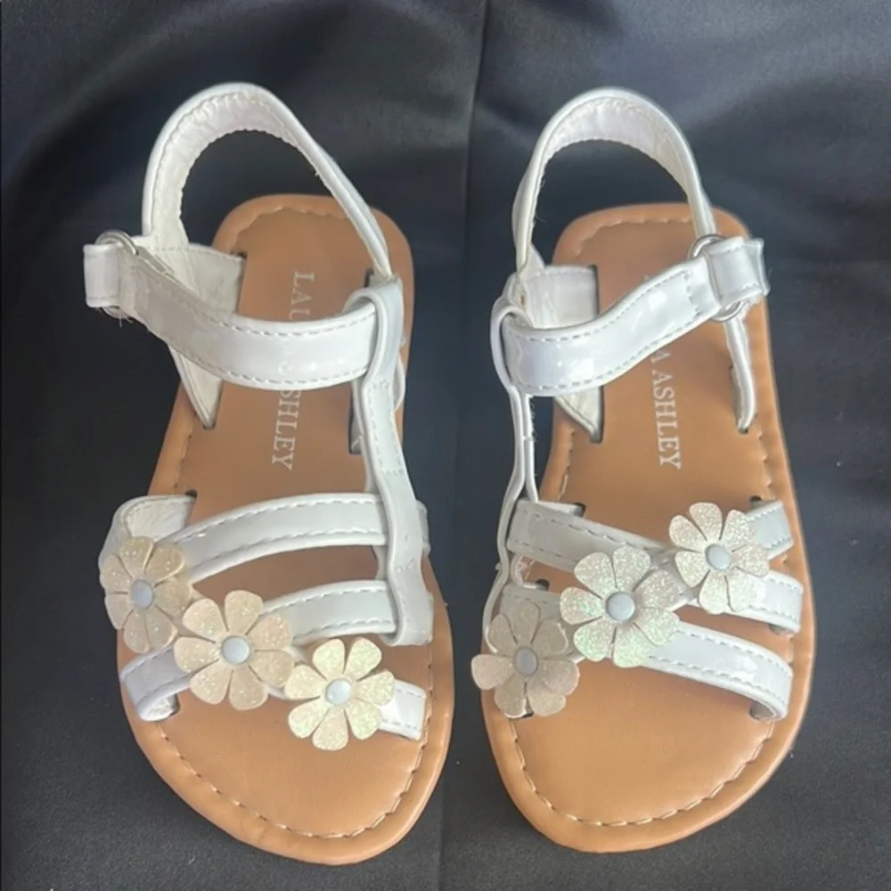 Laura Ashley White and Brown Floral Sandals